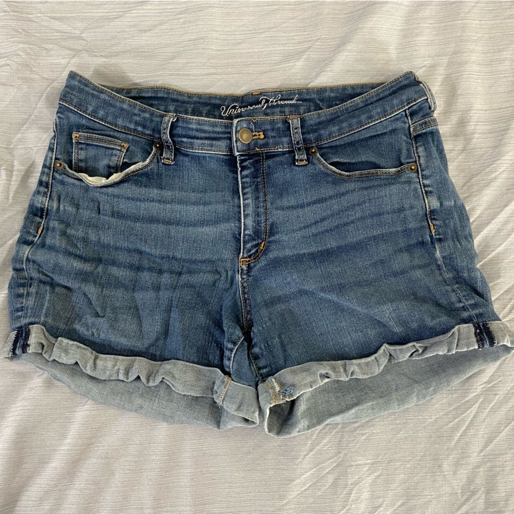 High Rise Midi Denim Shorts